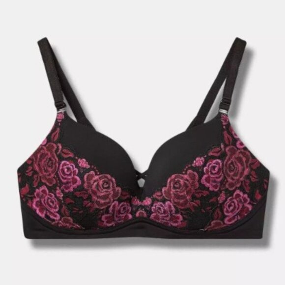 torrid Brand Dream Wire-Free Push-Up Bra Rose Lace Rich Black Women's 40DD - Picture 1 of 5
